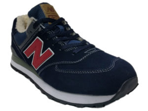 Зимние New Balance 574 синие с красным - фото спереди