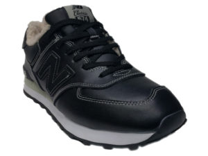 Зимние New Balance 574 Leather черные с белым - фото спереди