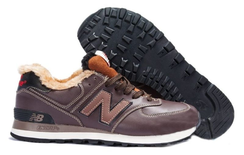 Зимние NEW BALANCE 574 с мехом кожаные коричневые (40-45)