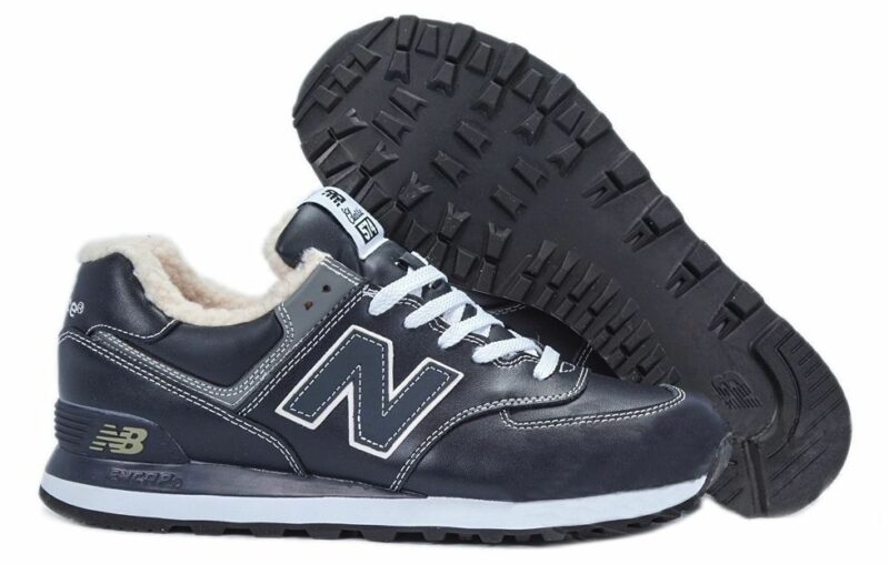 Зимние NEW BALANCE 574 с мехом кожаные темно-синие (40-45)