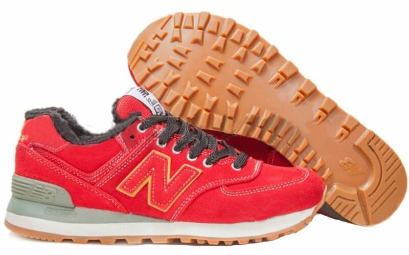 Зимние NEW BALANCE 574 с мехом замша красные (35-39)