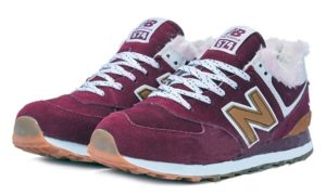 Зимние NEW BALANCE 574 с мехом замша бордовые с желтым (35-39)