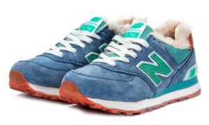 Зимние NEW BALANCE 574 с мехом замша Blue/Green (36-40)