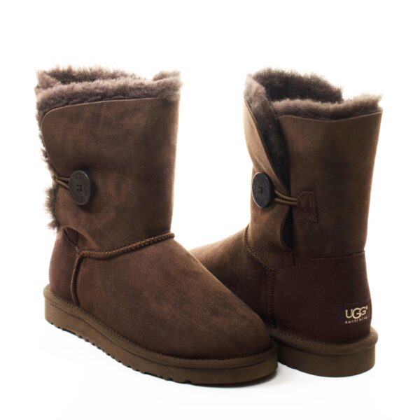 Зимние Ботинки UGG Bailey button Chocolate с мехом коричневые (35-40)