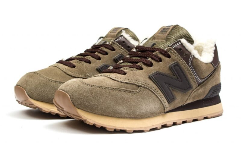 Зимние New Balance 574 зелёные с коричневым (40-45)