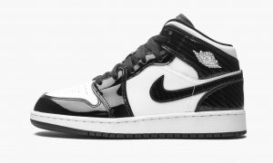 Nike Air Jordan 1 Mid SE GS Carbon Fiber All-Star черно-белые кожаные женские (35-39)