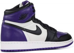 Nike Air Jordan 1 Retro High OG Court Purple черно-белые с фиолетовым кожаные мужские (40-44)