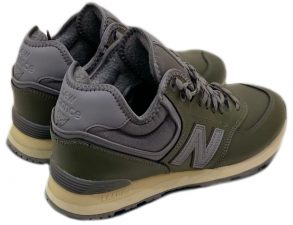 Зимние New Balance 574 Khaki с мехом хаки-серые кожаные мужские (40-45)