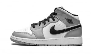 Зимние Nike Air Jordan 1 Mid GS Light Smoke Grey с мехом светло-серые с черно-белым кожаные мужские-женские (35-44)