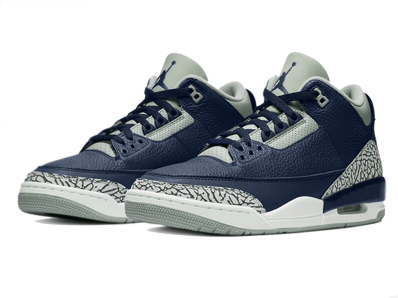 Nike Air Jordan 3 синие с серым кожаные мужские (40-44)