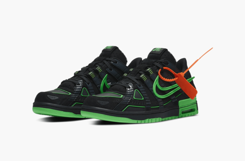 Off-White x Nike Air Rubber Dunk Green Strike черные с зеленым кожа-сетка мужские (40-44)